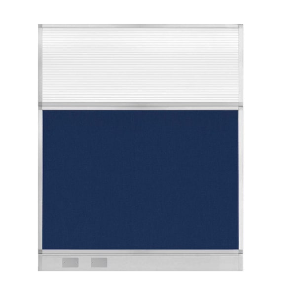 Versare Hush Panel Cubicle Partition 5' x 6' Navy Blue Fabric Clear Fluted Window w/ Cable Channel 1856403-1 - main